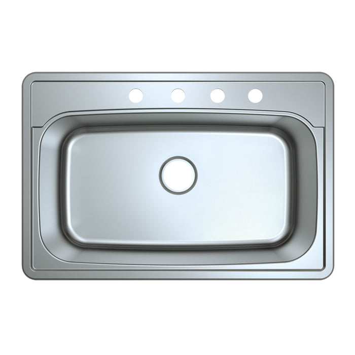 Studio GKTS332290 33-Inch Stainless Steel Self-Rimming 4-Hole Single Bowl Drop-In Kitchen Sink, Brushed