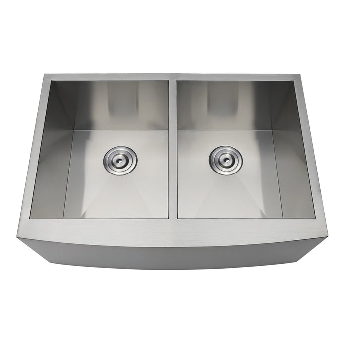 Uptowne GKUDF302110 30-Inch Stainless Steel Apron-Front Double Bowl Farmhouse Kitchen Sink, Brushed