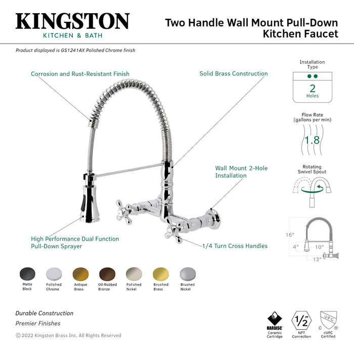 Heritage GS1240AX Wall Mount Pull-Down Sprayer Kitchen Faucet, Matte Black