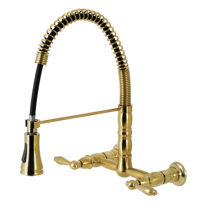 Heritage GS1247AL Wall Mount Pull-Down Sprayer Kitchen Faucet, Brushed Brass
