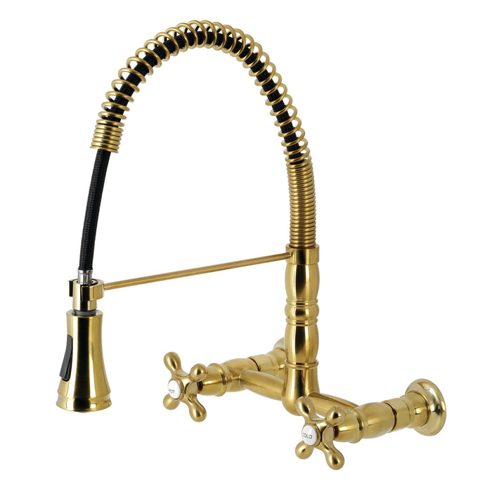Heritage GS1247AX Wall Mount Pull-Down Sprayer Kitchen Faucet, Brushed Brass