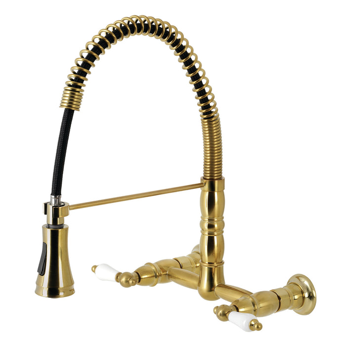 Heritage GS1247PL Wall Mount Pull-Down Sprayer Kitchen Faucet, Brushed Brass