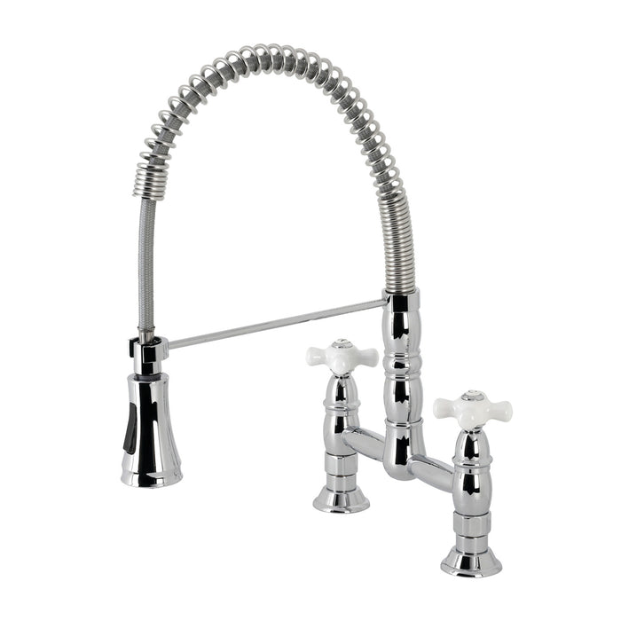 Heritage GS1271PX Two-Handle 2-Hole Deck Mount Pull-Down Sprayer Kitchen Faucet, Polished Chrome