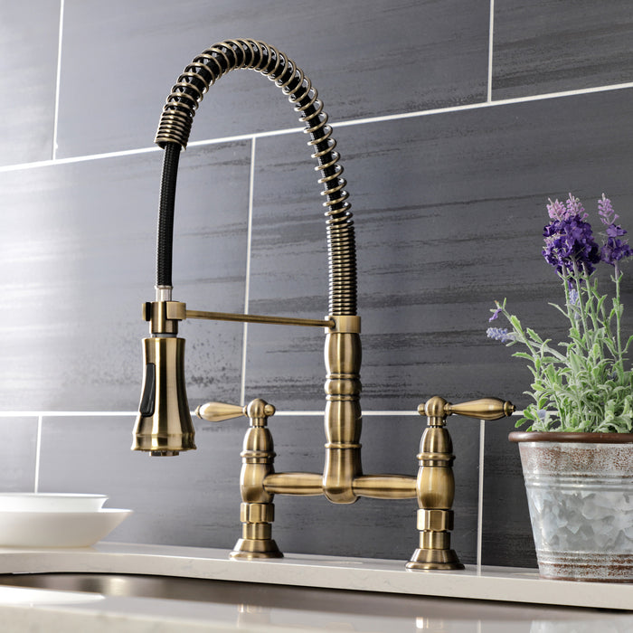 Heritage GS1273AL Two-Handle 2-Hole Deck Mount Pull-Down Sprayer Kitchen Faucet, Antique Brass