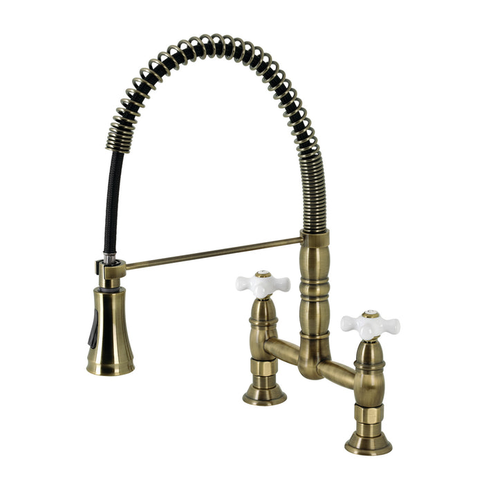 Heritage GS1273PX Two-Handle 2-Hole Deck Mount Pull-Down Sprayer Kitchen Faucet, Antique Brass