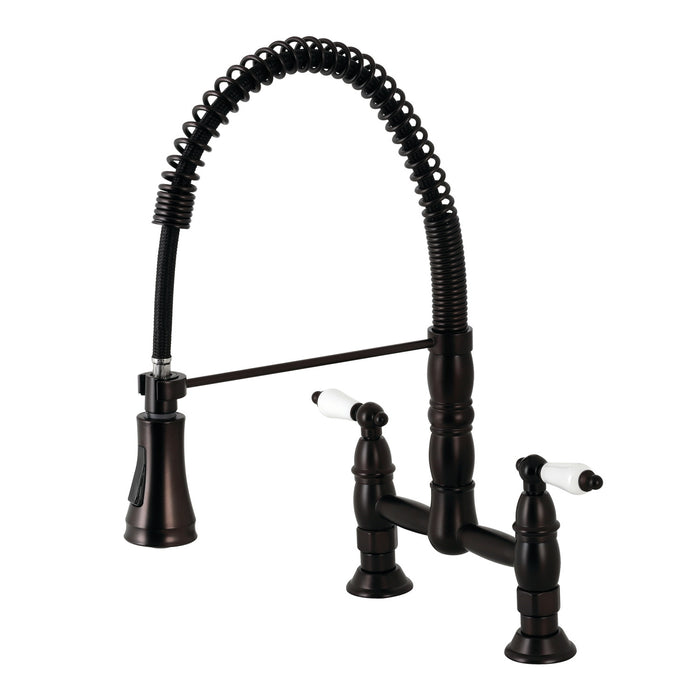 Heritage GS1275PL Two-Handle 2-Hole Deck Mount Pull-Down Sprayer Kitchen Faucet, Oil Rubbed Bronze