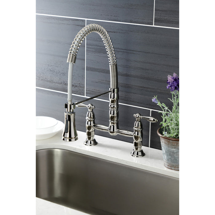 Heritage GS1276AL Two-Handle 2-Hole Deck Mount Pull-Down Sprayer Kitchen Faucet, Polished Nickel