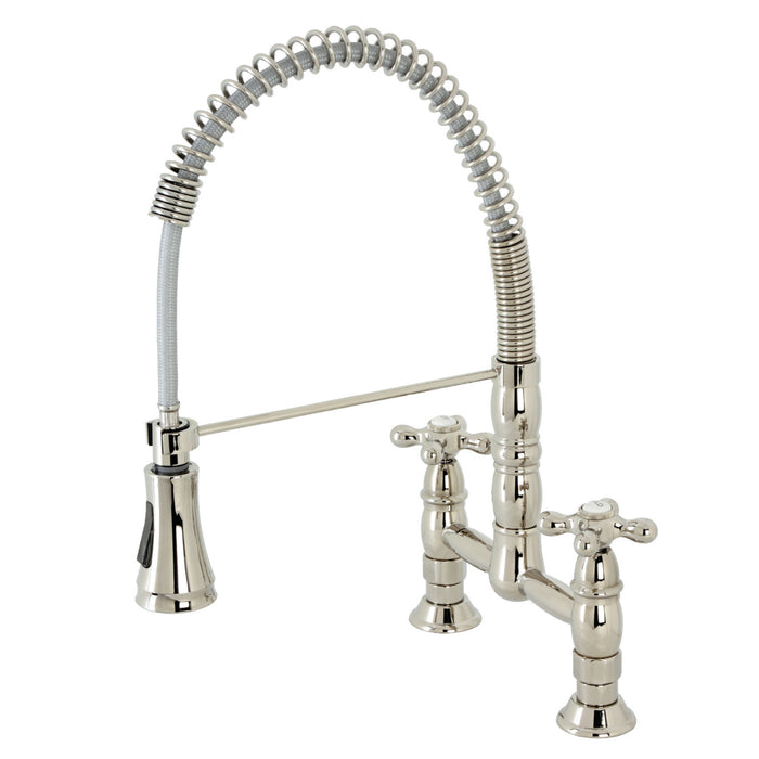 Heritage GS1276AX Two-Handle 2-Hole Deck Mount Pull-Down Sprayer Kitchen Faucet, Polished Nickel