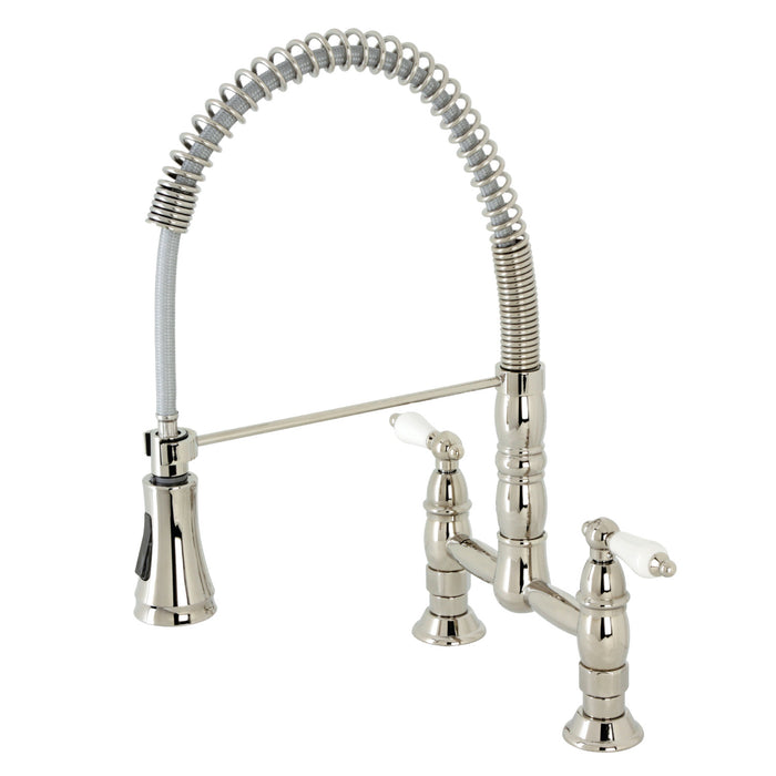 Heritage GS1276PL Two-Handle 2-Hole Deck Mount Pull-Down Sprayer Kitchen Faucet, Polished Nickel