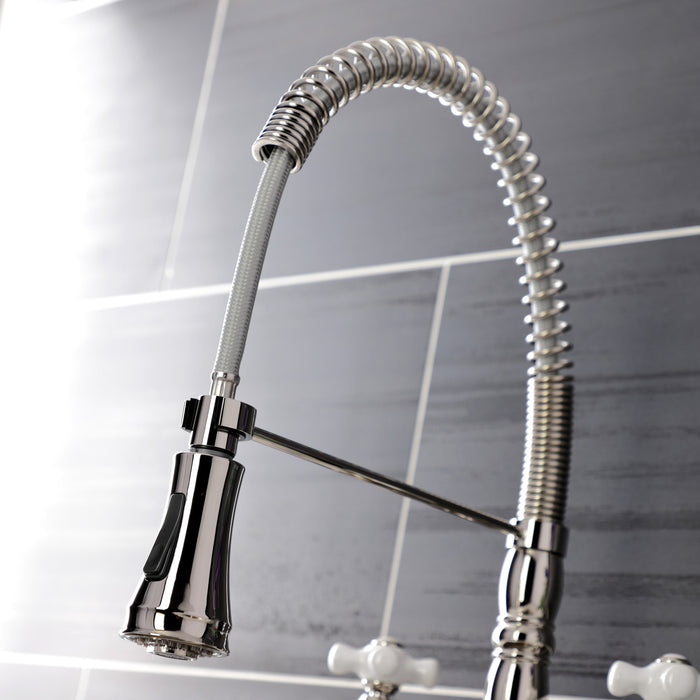 Heritage GS1276PX Two-Handle 2-Hole Deck Mount Pull-Down Sprayer Kitchen Faucet, Polished Nickel