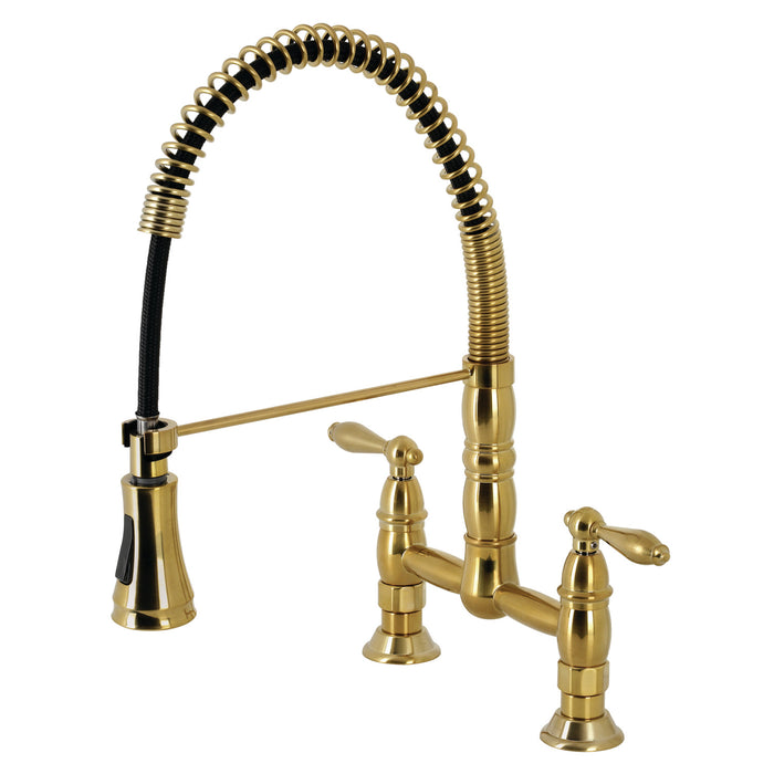 Heritage GS1277AL Two-Handle 2-Hole Deck Mount Pull-Down Sprayer Kitchen Faucet, Brushed Brass
