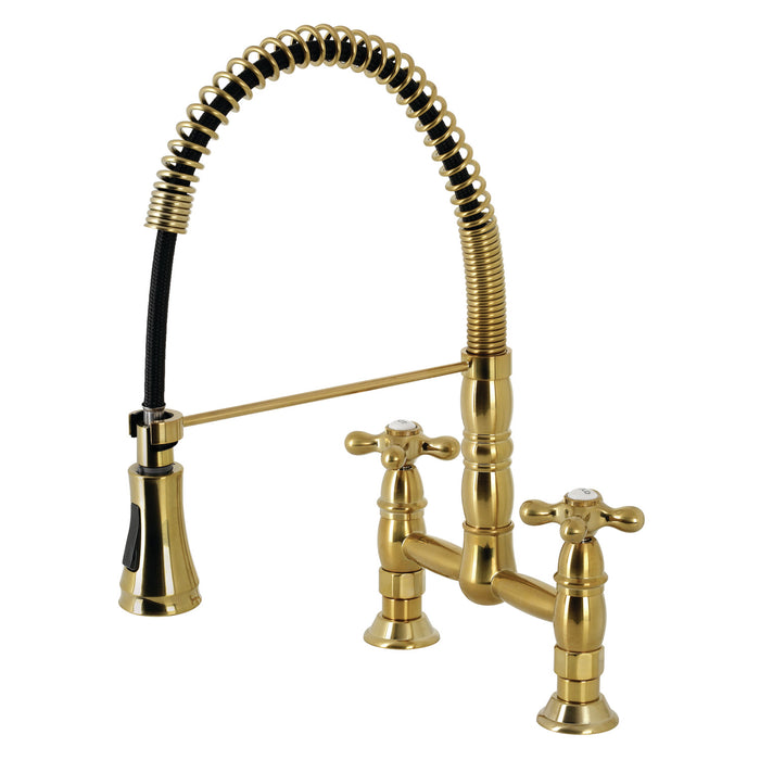 Heritage GS1277AX Two-Handle 2-Hole Deck Mount Pull-Down Sprayer Kitchen Faucet, Brushed Brass