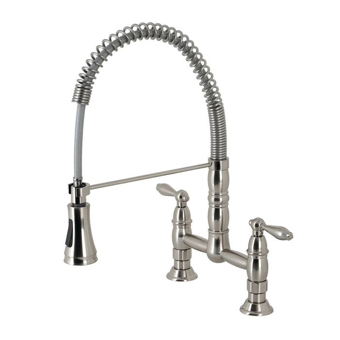 Heritage GS1278AL Two-Handle 2-Hole Deck Mount Pull-Down Sprayer Kitchen Faucet, Brushed Nickel