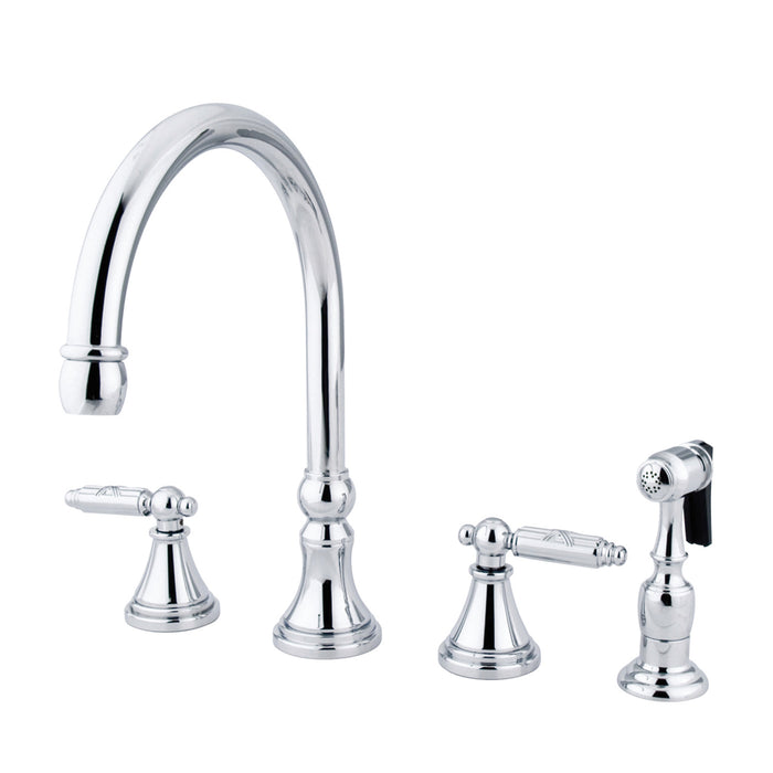 Georgian GS2791GLBS Two-Handle 4-Hole Deck Mount Widespread Kitchen Faucet with Side Sprayer, Polished Chrome