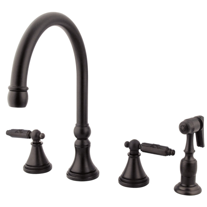 Georgian GS2795GLBS Two-Handle 4-Hole Deck Mount Widespread Kitchen Faucet with Side Sprayer, Oil Rubbed Bronze