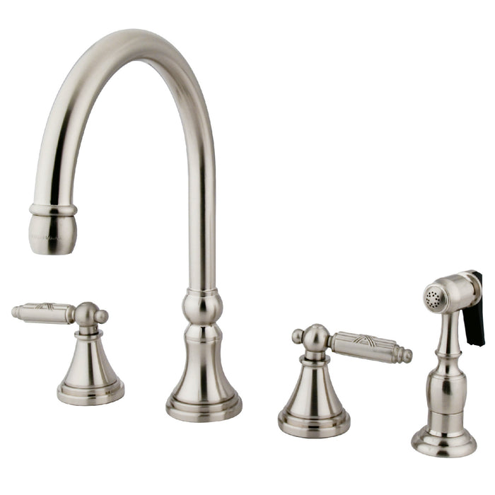 Georgian GS2798GLBS Two-Handle 4-Hole Deck Mount Widespread Kitchen Faucet with Side Sprayer, Brushed Nickel