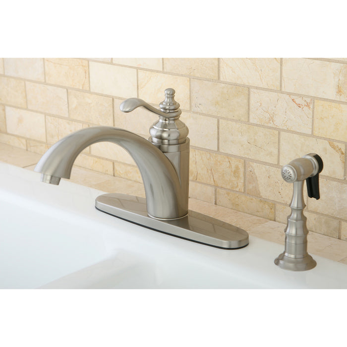Templeton GS6578TLBS Single-Handle 2-or-4 Hole Deck Mount Kitchen Faucet with Brass Sprayer, Brushed Nickel