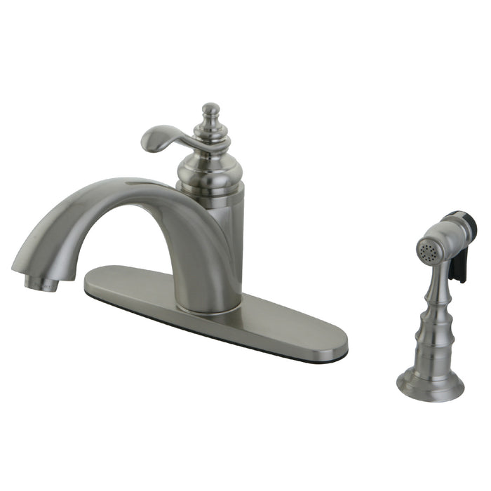 Templeton GS6578TLBS Single-Handle 2-or-4 Hole Deck Mount Kitchen Faucet with Brass Sprayer, Brushed Nickel