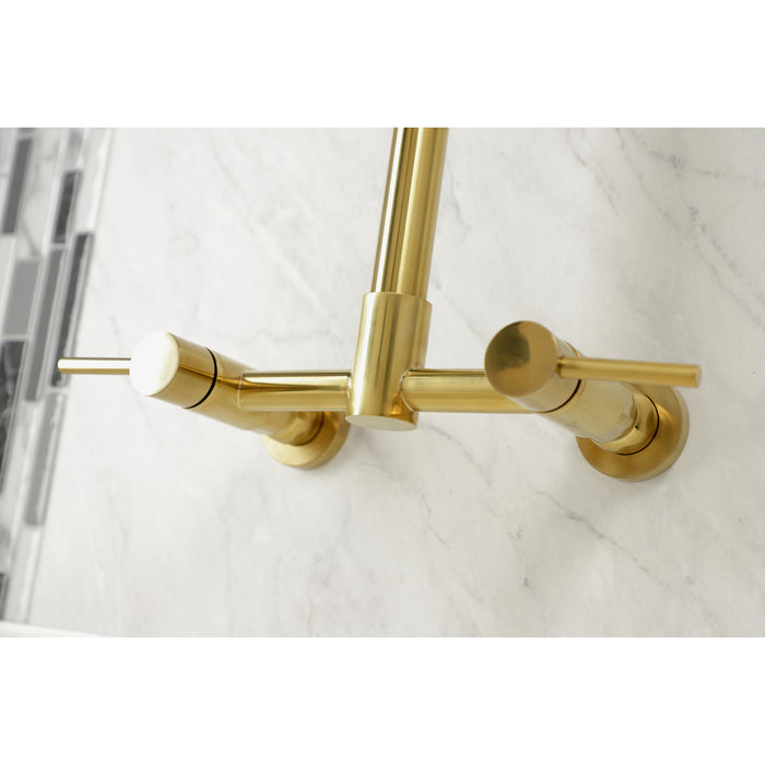 Concord GS8187DL Two-Handle 2-Hole Wall Mount Pull-Down Sprayer Kitchen Faucet, Brushed Brass