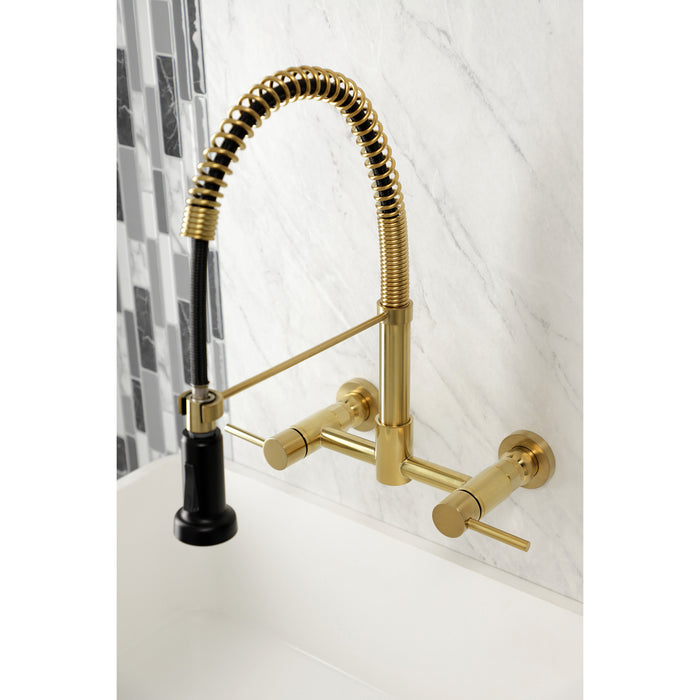 Concord GS8187DL Two-Handle 2-Hole Wall Mount Pull-Down Sprayer Kitchen Faucet, Brushed Brass