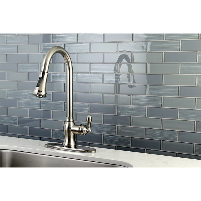 American Classic GSY7778ACL Single-Handle 1-or-3 Hole Deck Mount Pull-Down Sprayer Kitchen Faucet, Brushed Nickel