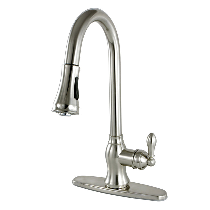 American Classic GSY7778ACL Single-Handle 1-or-3 Hole Deck Mount Pull-Down Sprayer Kitchen Faucet, Brushed Nickel