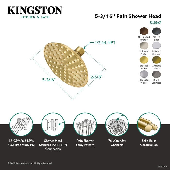 Kingston Heirloom K135A4 - Victorian 5-1/4-Inch Round Raindrop Brass Shower Head, Black Stainless