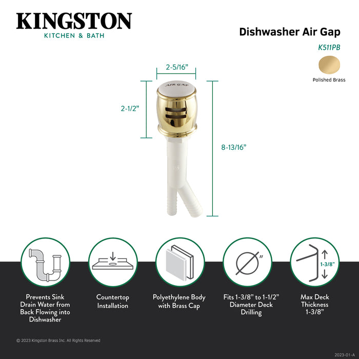 Heritage K511PB Dishwasher Air Gap, Polished Brass