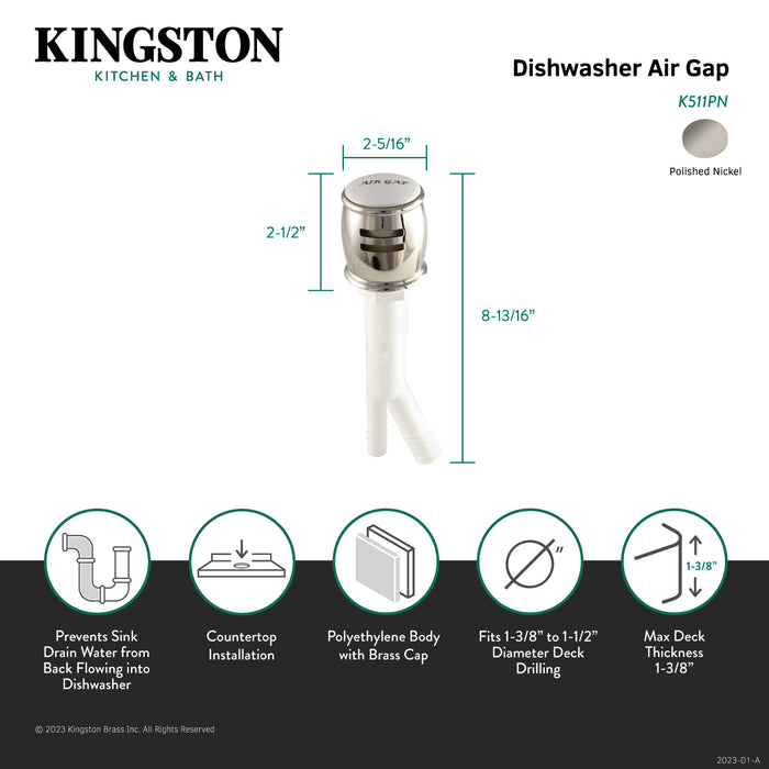 Heritage K511PN Dishwasher Air Gap, Polished Nickel