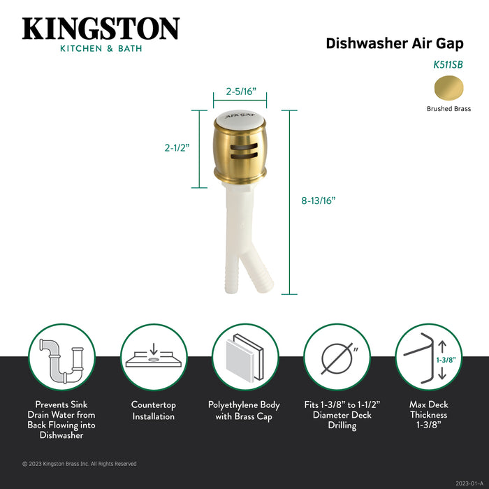Kingston Heritage K511SB Dishwasher Air Gap with Brass Cover, Brushed Brass
