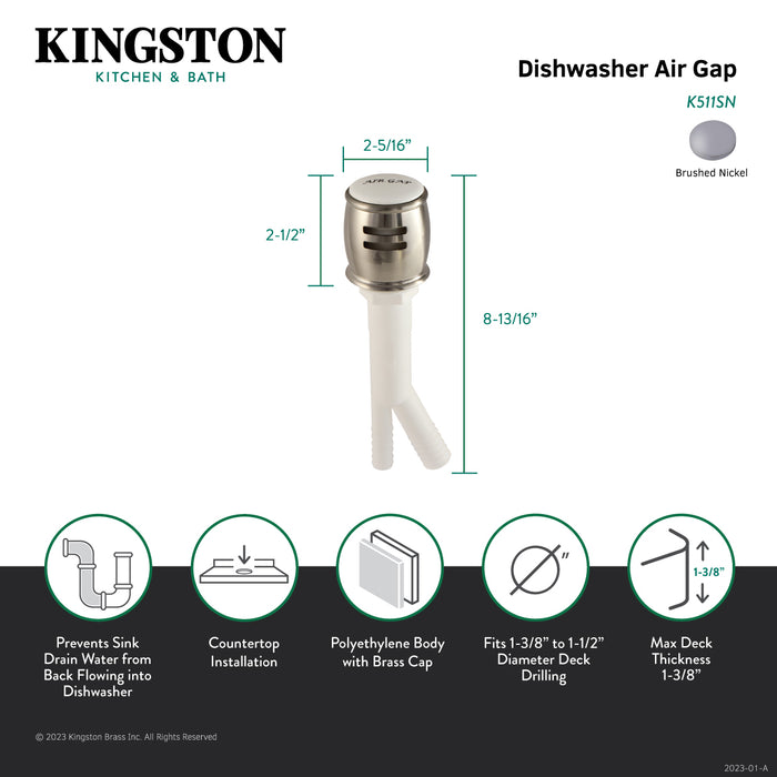 Heritage K511SN Dishwasher Air Gap, Brushed Nickel