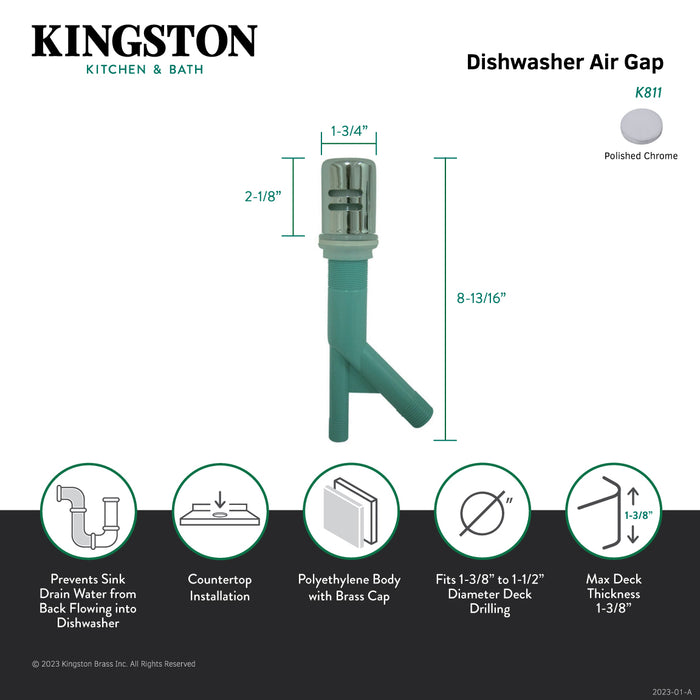 Trimscape K811 Dishwasher Air Gap with Brass Cover, Polished Chrome