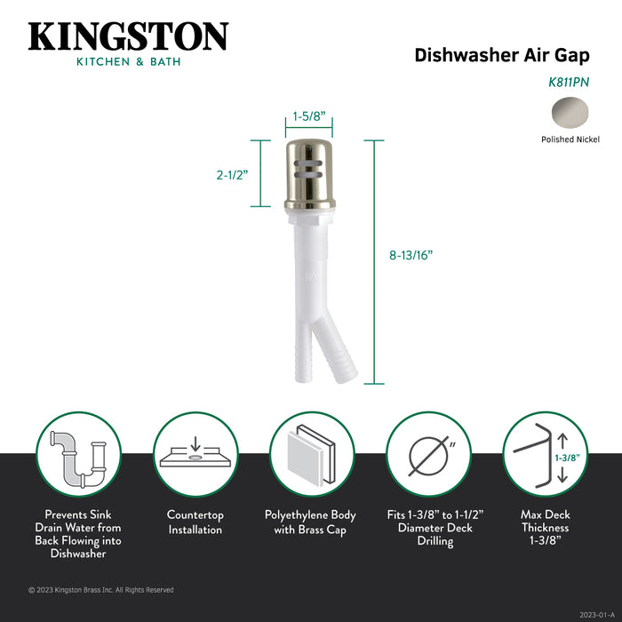 Trimscape K811PN Dishwasher Air Gap with Brass Cover, Polished Nickel