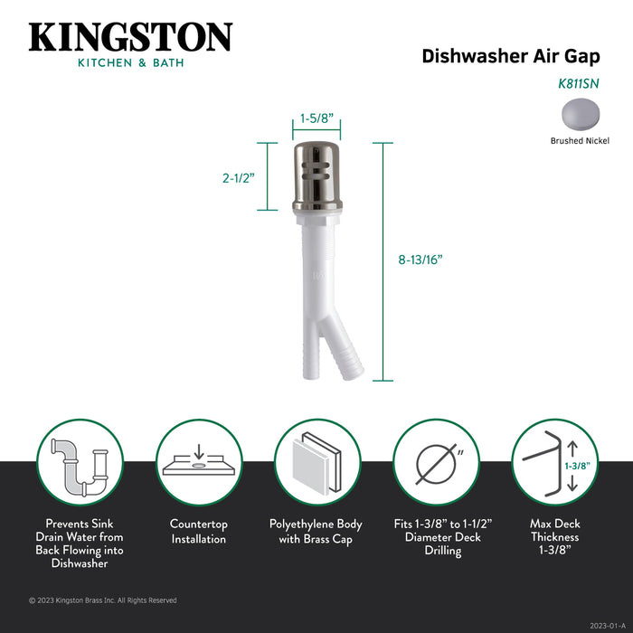 Trimscape K811SN Dishwasher Air Gap with Brass Cover, Brushed Nickel