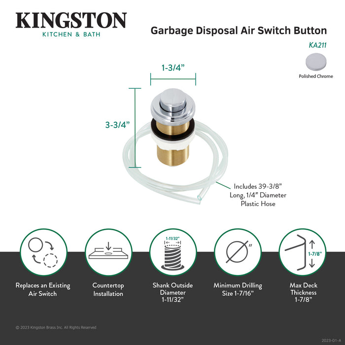 Trimscape KA211 Garbage Disposal Air Switch Button, Polished Chrome