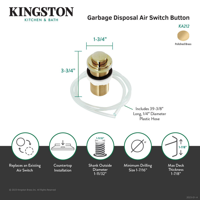 Trimscape KA212 Garbage Disposal Air Switch Button, Polished Brass