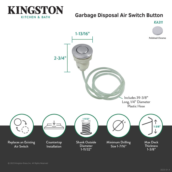 Trimscape KA311 Garbage Disposal Air Switch Button, Polished Chrome