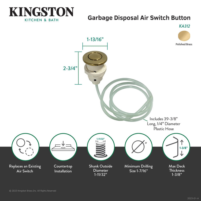 Trimscape KA312 Garbage Disposal Air Switch Button, Polished Brass
