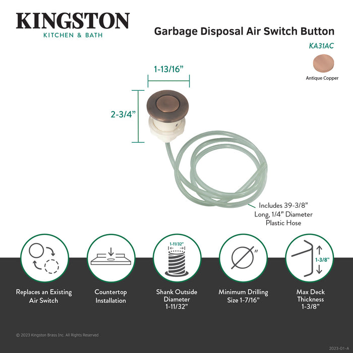 Trimscape KA31AC Garbage Disposal Air Switch Button, Antique Copper