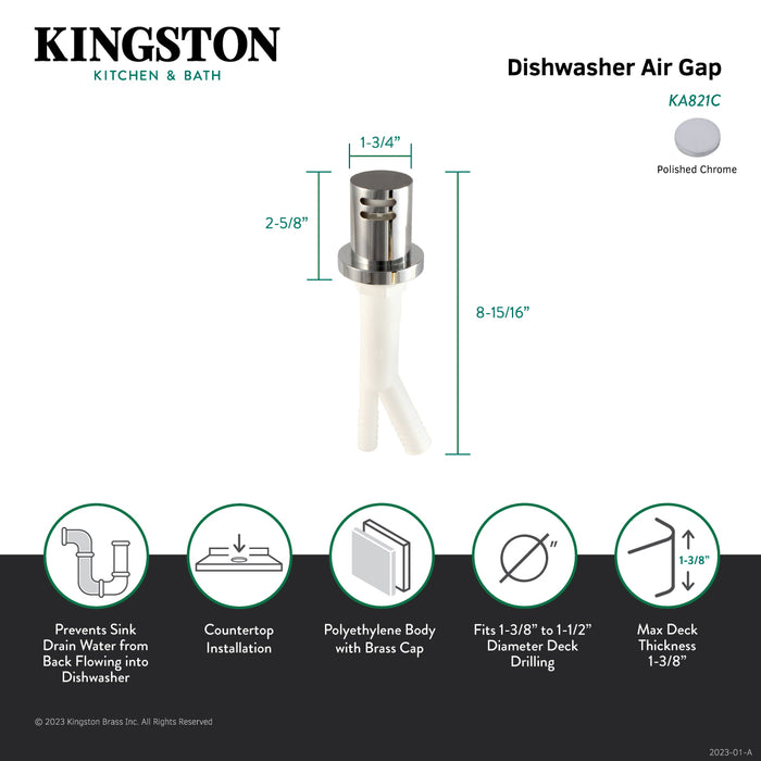 Trimscape KA821C Dishwasher Air Gap, Polished Chrome