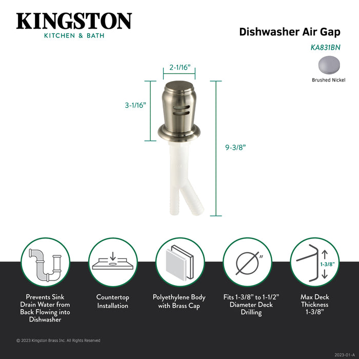 Trimscape KA831BN Dishwasher Air Gap, Brushed Nickel