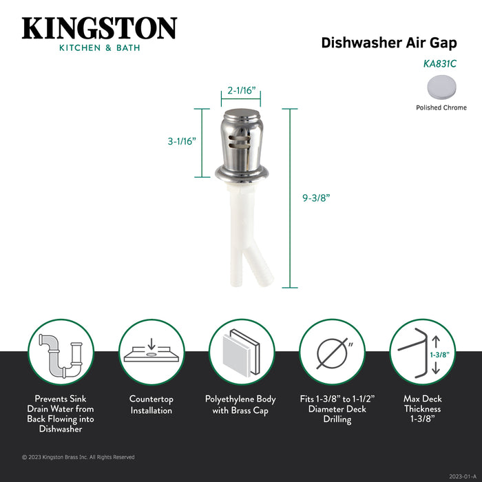 Trimscape KA831C Dishwasher Air Gap, Polished Chrome