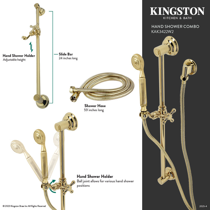 Kingston Heirloom KAK3428W8 - Made To Match Shower System with 24-Inch Slide/Grab Bar and Hand Shower, Brushed Nickel