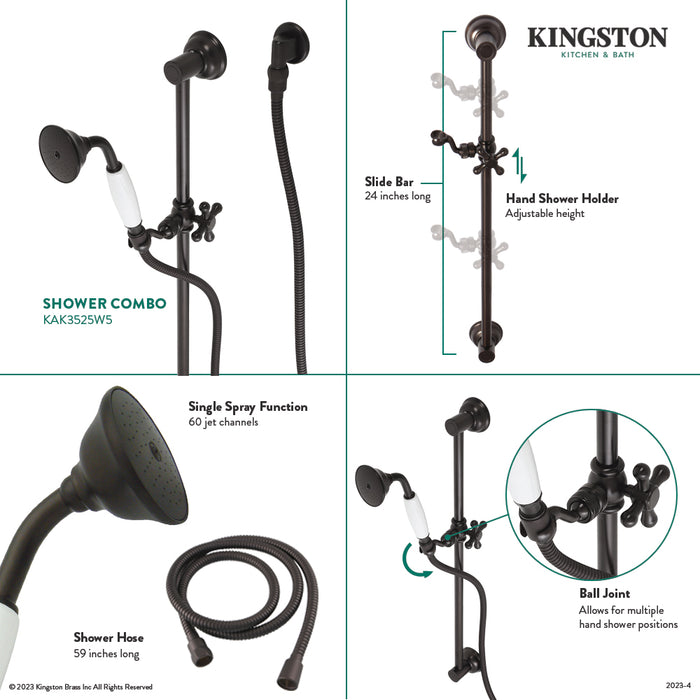 Kingston Heirloom KAK3527W7 - Made To Match Shower System with 24-Inch Slide/Grab Bar and Hand Shower, Brushed Brass