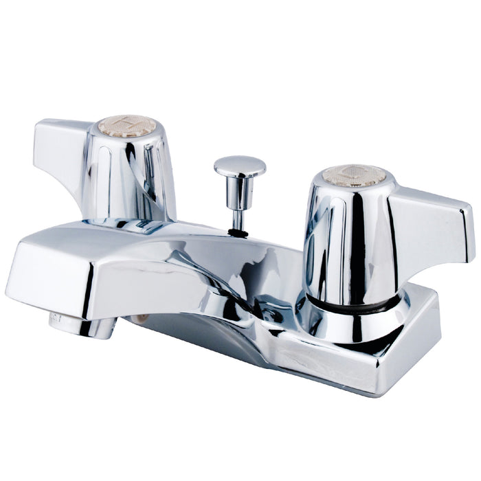Columbia KB100 Two-Handle 3-Hole Deck Mount 4" Centerset Bathroom Faucet with Plastic Pop-Up, Polished Chrome