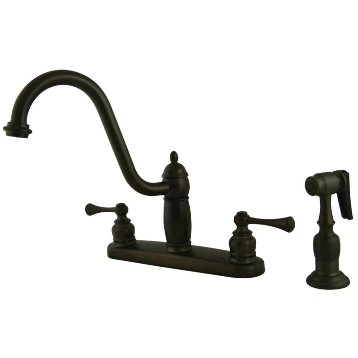 Heritage KB1115BLBS Two-Handle 4-Hole Deck Mount 8" Centerset Kitchen Faucet with Side Sprayer, Oil Rubbed Bronze