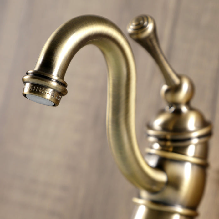 Victorian KB1403BL Single-Handle 1-Hole Deck Mount Bathroom Faucet with Plastic Pop-Up, Antique Brass