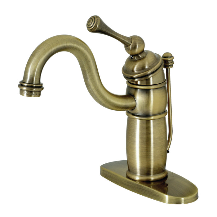 Victorian KB1403BL Single-Handle 1-Hole Deck Mount Bathroom Faucet with Plastic Pop-Up, Antique Brass