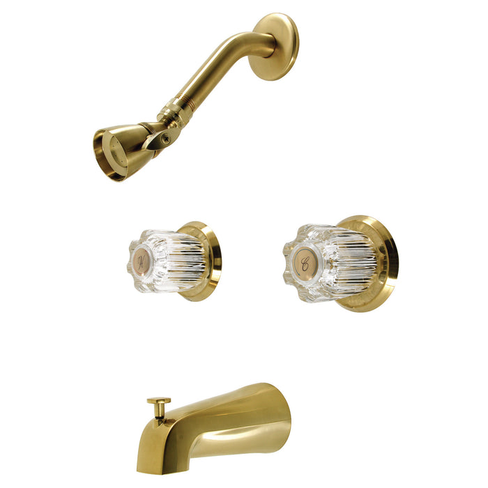 Americana KB147 Two-Handle 4-Hole Wall Mount Tub and Shower Faucet, Brushed Brass