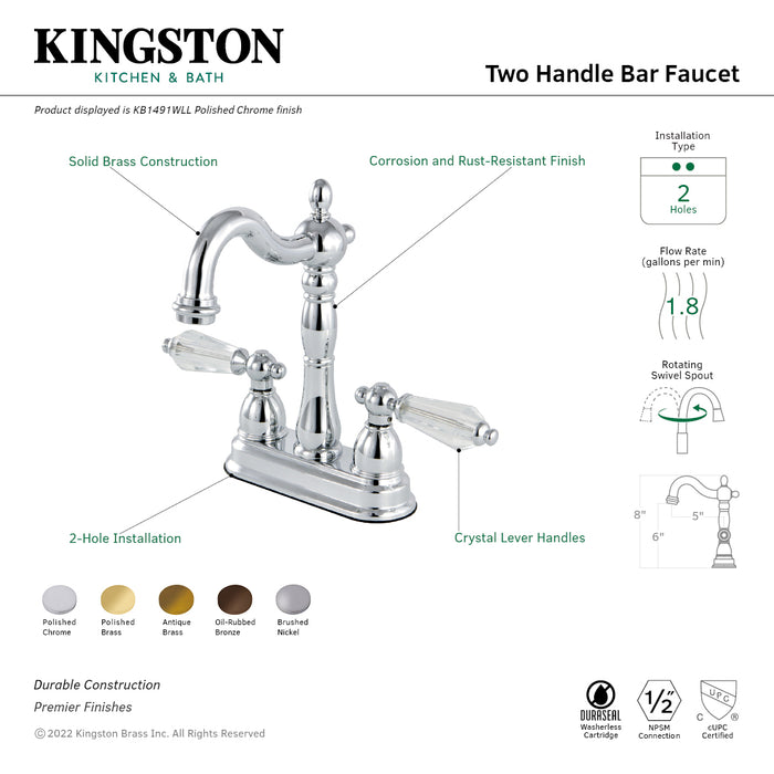Wilshire KB1491WLL Two-Handle 2-Hole Deck Mount Bar Faucet, Polished Chrome